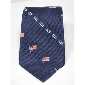 VINTAGE Bicentennial Collection Tie Blue 1776 1976 Mervyn's Navy Blue Flags USA